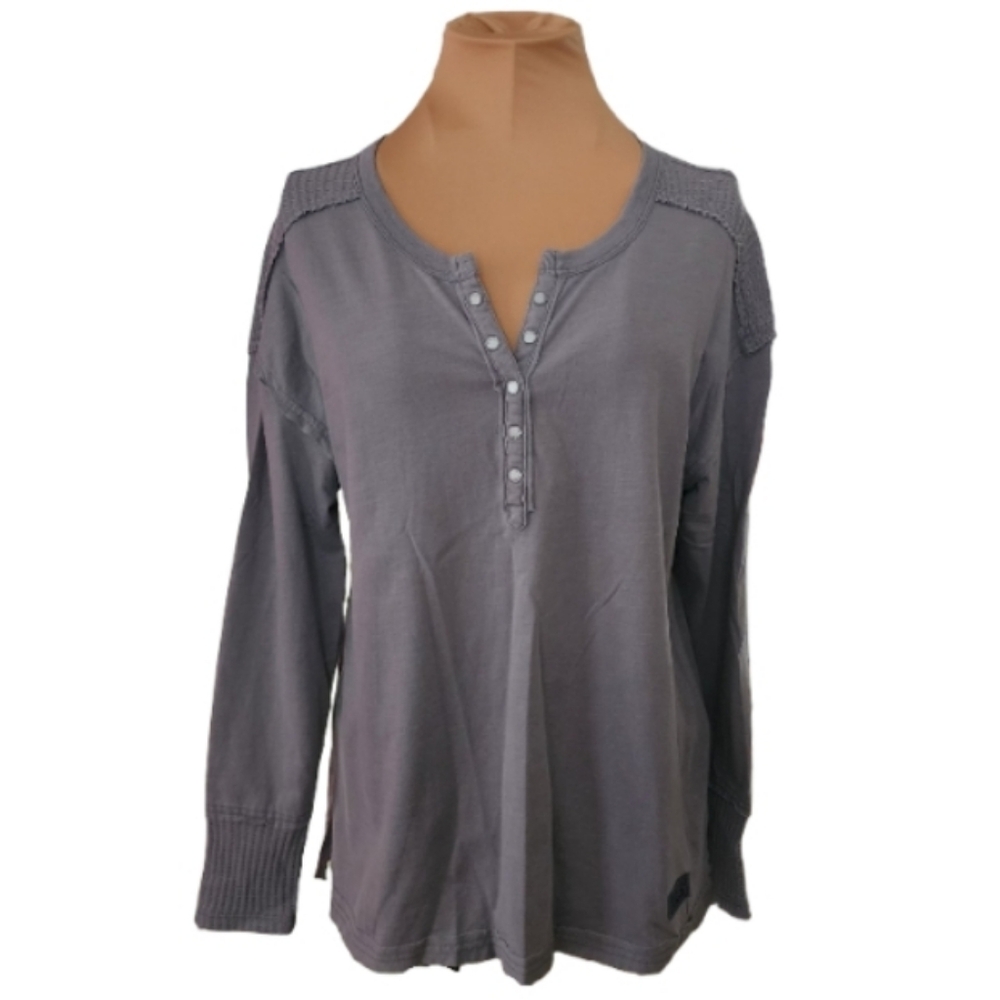 Utility by Seven7 Gray Henley Top Snap Button Long Sleeve Women's Small